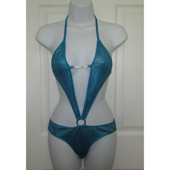 Turquoise Blue Metallic O-Ring 1 Pc Monokini - NEW - Picture 1 of 12